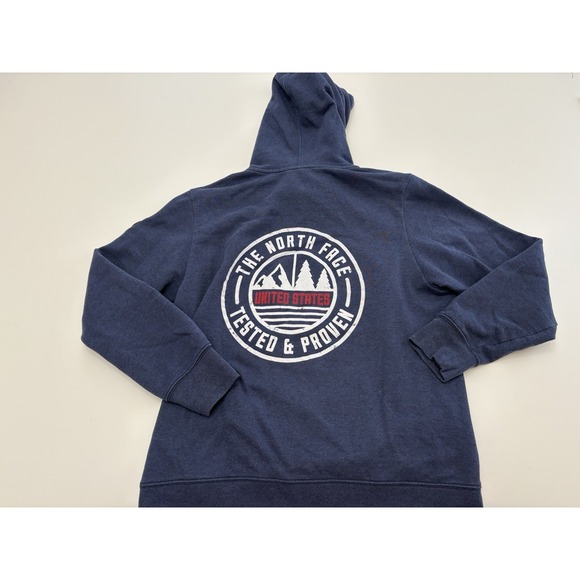 The North Face Navy Blue Pullover Banger Hoodie Usa Patch Tested Proven Large - Picture 1 of 4